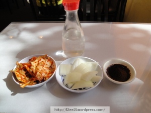 Kimchi, Raw Onions, Black Bean Sauce, and White Vinegar