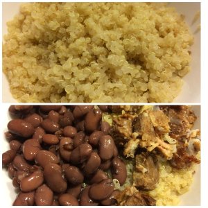 Quinoa, Cooked Azuki Beans (plain, no salt, no sugar), and Lu Rou