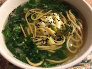 Noodle Soup with Greens and Egg