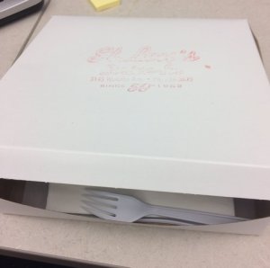 Still served in cardboard "pie" box